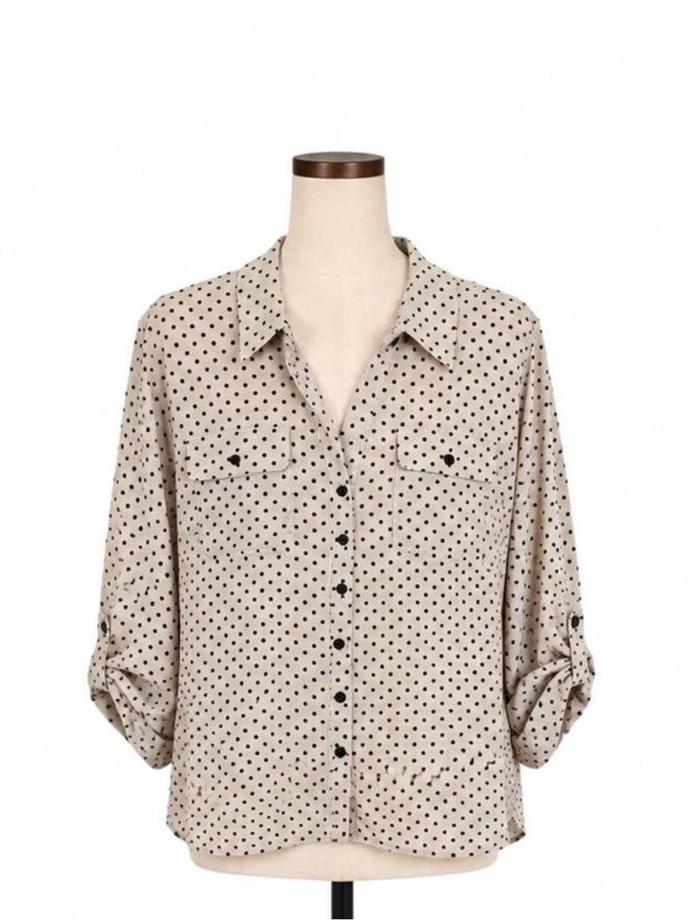 Studio Works Beige Polka Dot Button-Up Blouse